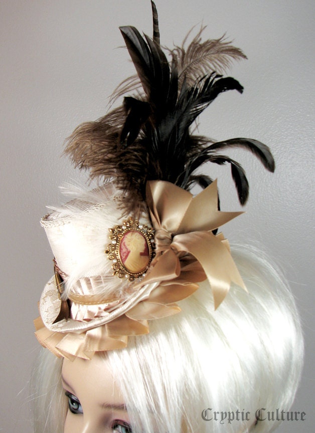 Vintage Cameo Mini Top hat. Marie Antoinette Style.