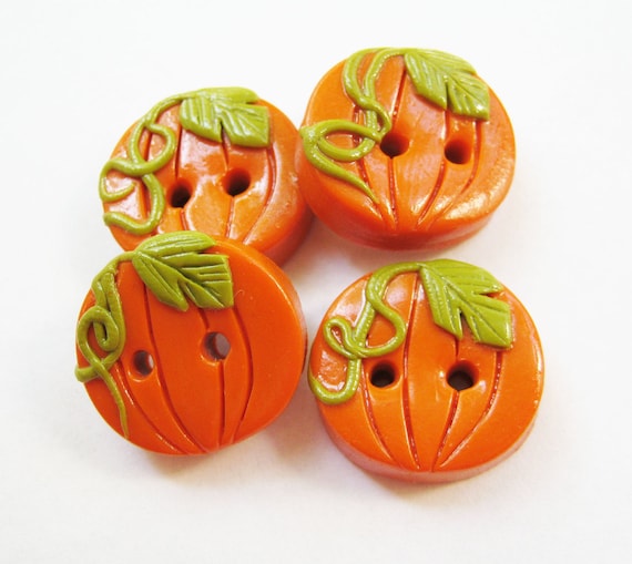 Pumpkins - set of 4 polymer clay buttons