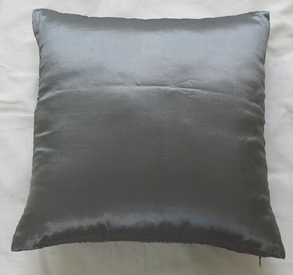 silver  throw pillow cover with floral embroidery 18 inch decorative