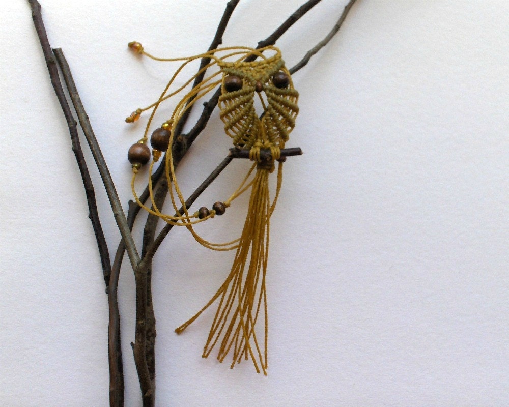 Macrame Owl Necklace - Mustard
