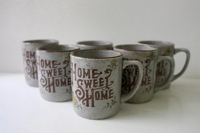 Set of 6 Vintage Home Sweet Home Mugs
