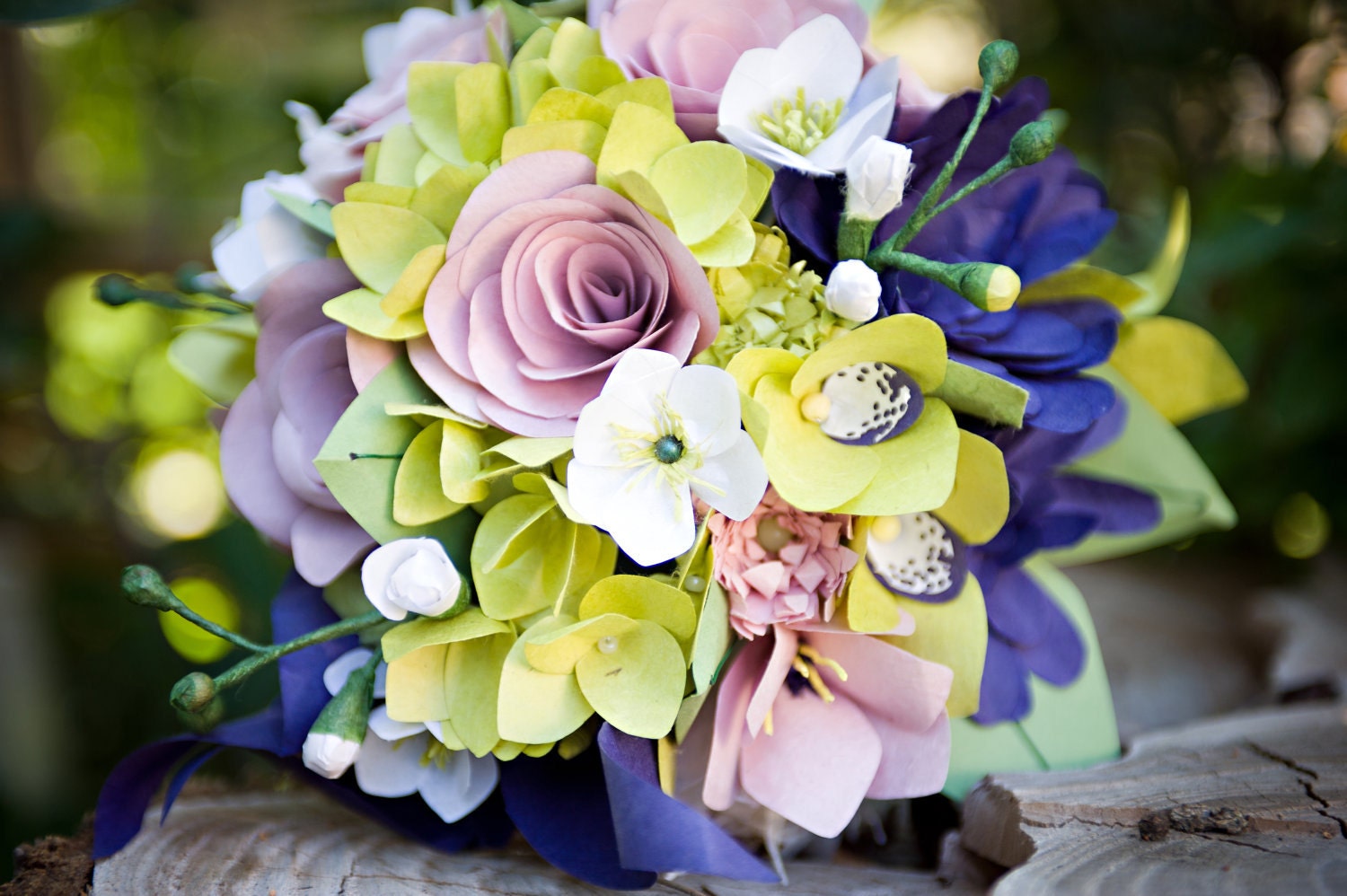 Beautiful Purple and Green Handmade Paper Flower Wedding Flowers Bridal 
