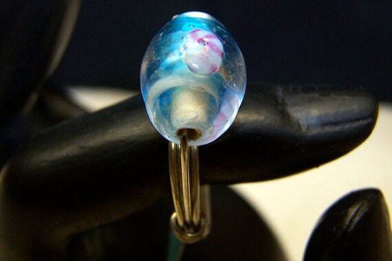 SALE Small Blue Lampwork Wire Wrapped Ring