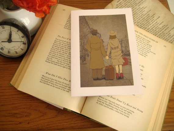 Couple at the Train Station Romantic Greeting Card