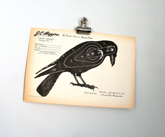 halloween decor - vintage paper shooting target - crow