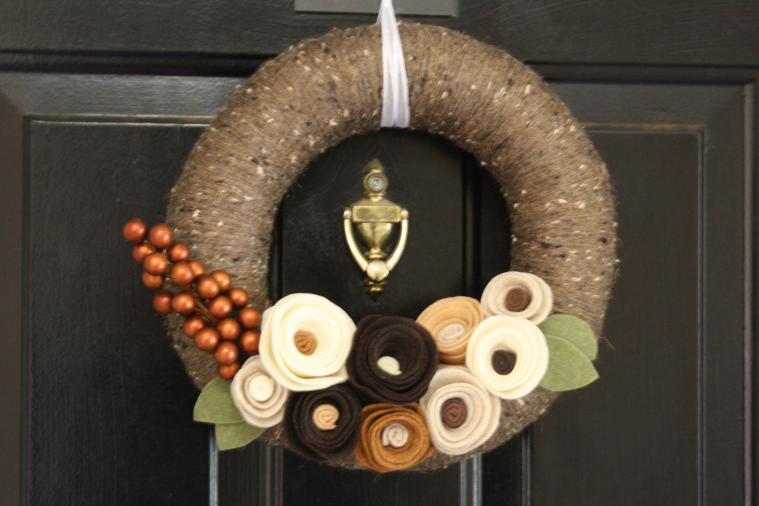 Yarn Wreath Handmade Decoration- Vintage Brown 12 inch