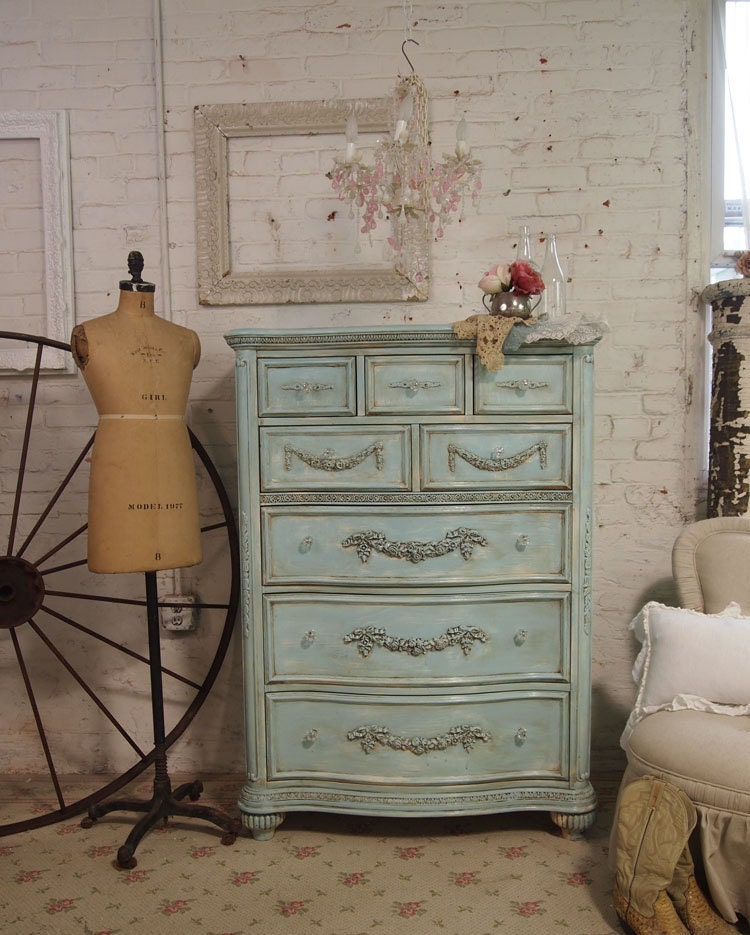 Painted Cottage Shabby Aqua Chic Romance Dresser CH246