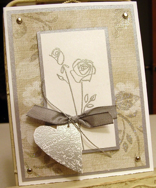 25th Wedding Anniversary Card Silver Sand Roses with flourish background 