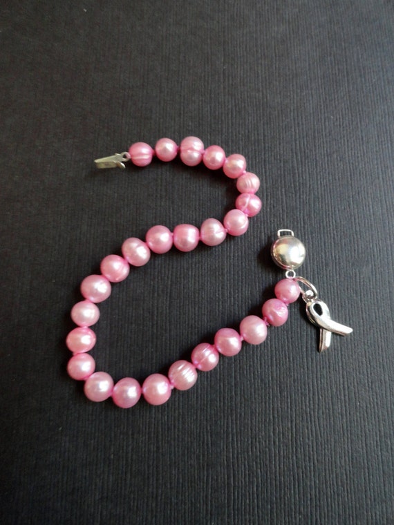 Breast Cancer Awareness Bracelet....Pink Freshwater Pearl....Hand Knotted