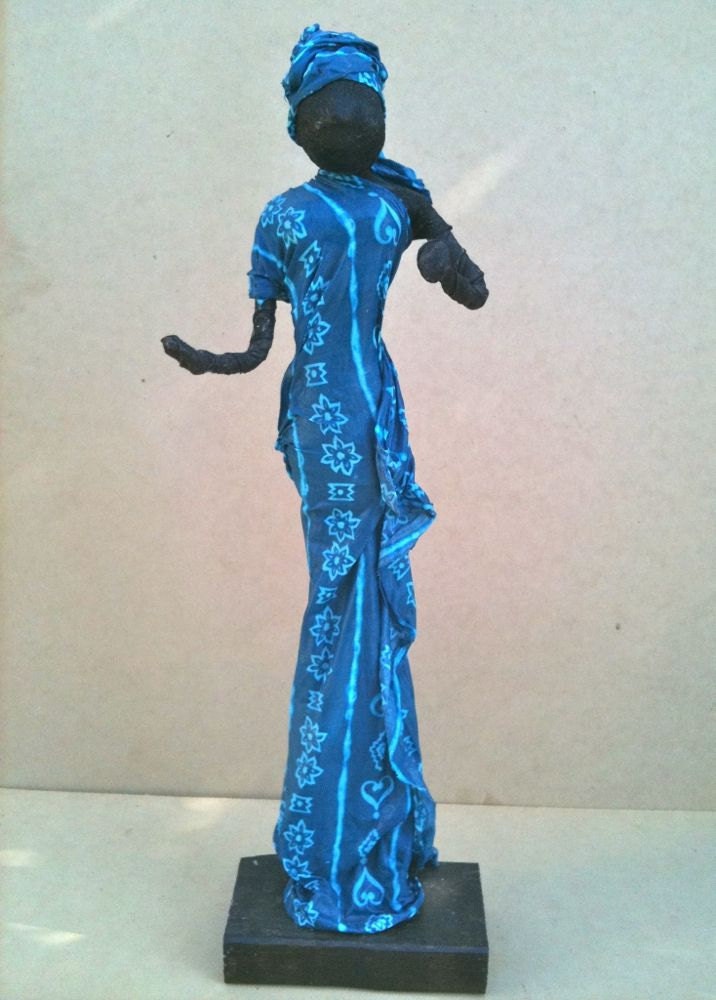 Sculpture for Garden Blue African Figure indoor,outdoors 56cm,22"