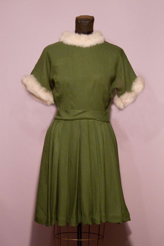 1950's Christmas Bunny Elf Fur Trimmed Dress