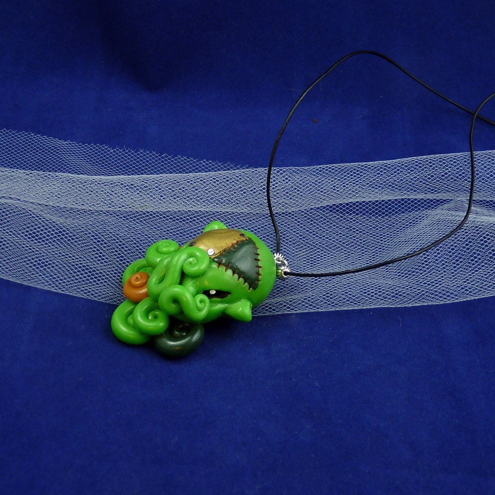 Frankenpod Octopus Necklace - Polymer Clay Halloween Jewelry