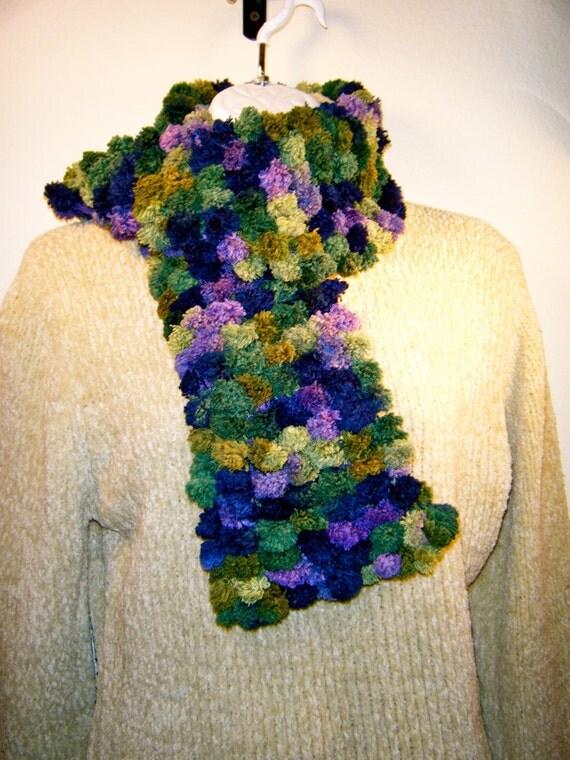 Knit Multicolor Scarf, Green Blue Purple Hand Knit Winter Scarf