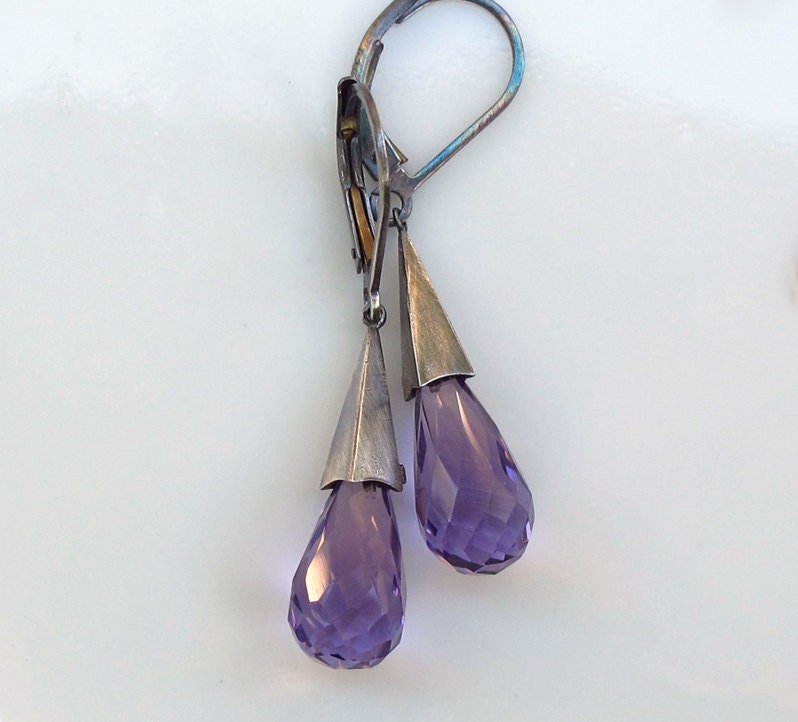 Amethyst Briolette Geometric Sterling Silver Earrings