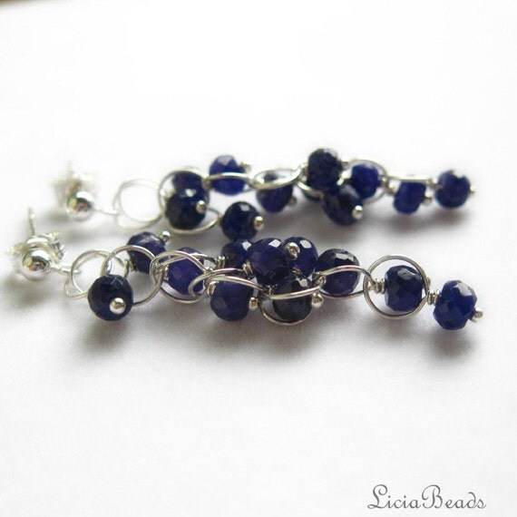 Sapphire and sterling silver dangle earrings