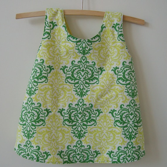 Baby sunfrock size 1, ecofriendly upcycled fabrics handmade green and yellow ready to ship