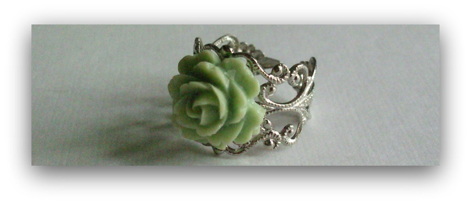 Light Mint Green Resin Rose Flower Adjustable Ring