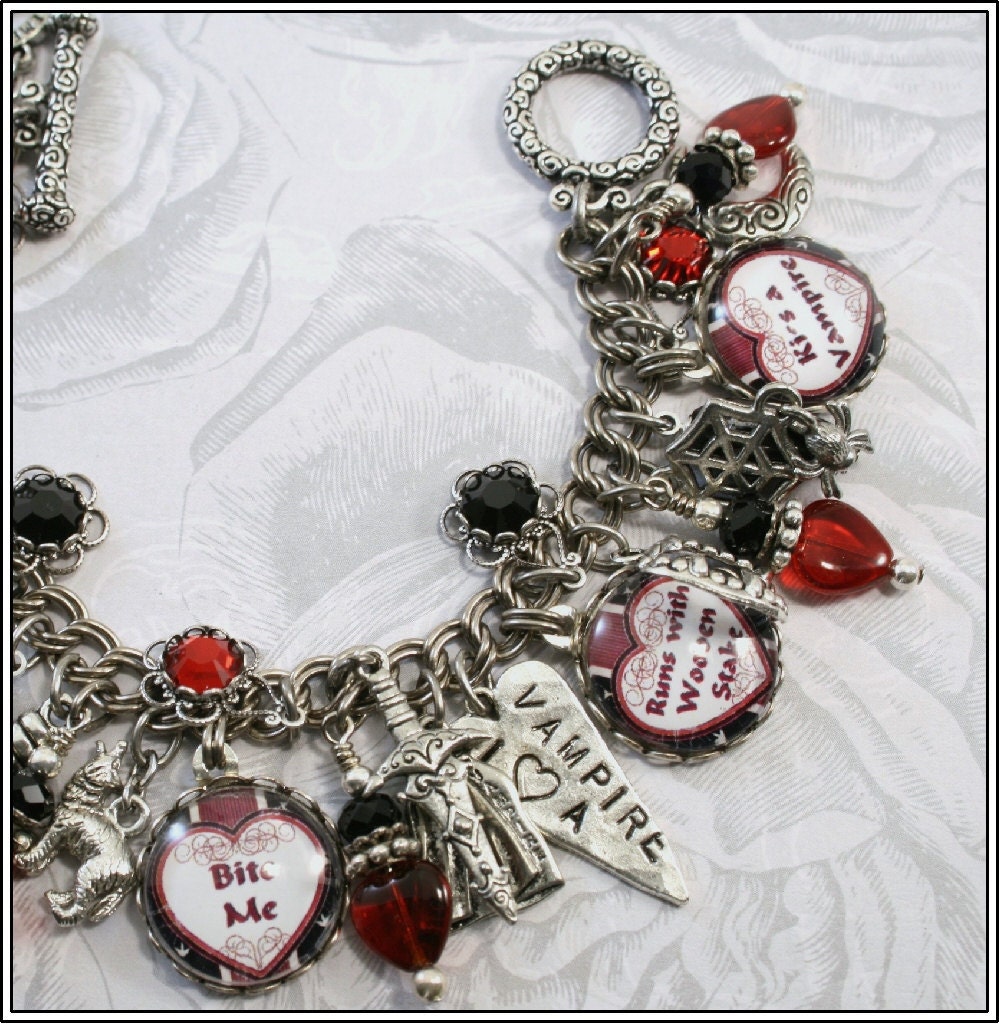 Vampire Princess, Halloween, Vintage Inspired Charm Bracelet