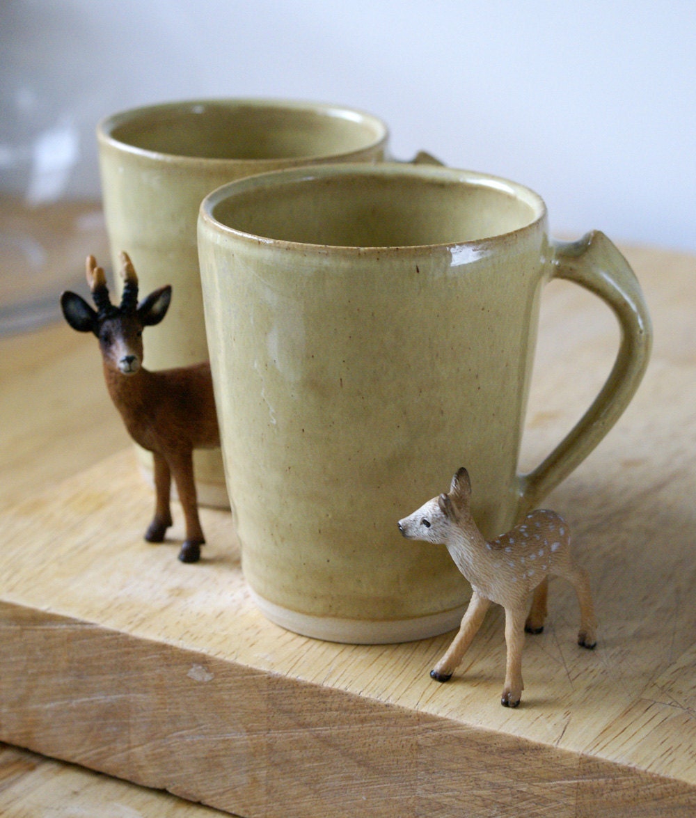 Two spicy chai latte mugs - stoneware pottery mugs glazed in yellow