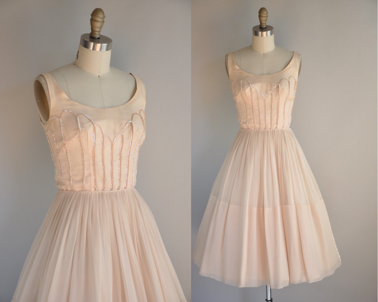 1950s vintage dress // 50s cocktail dress // Princess Sequin Chiffon Designer Cocktail Dress