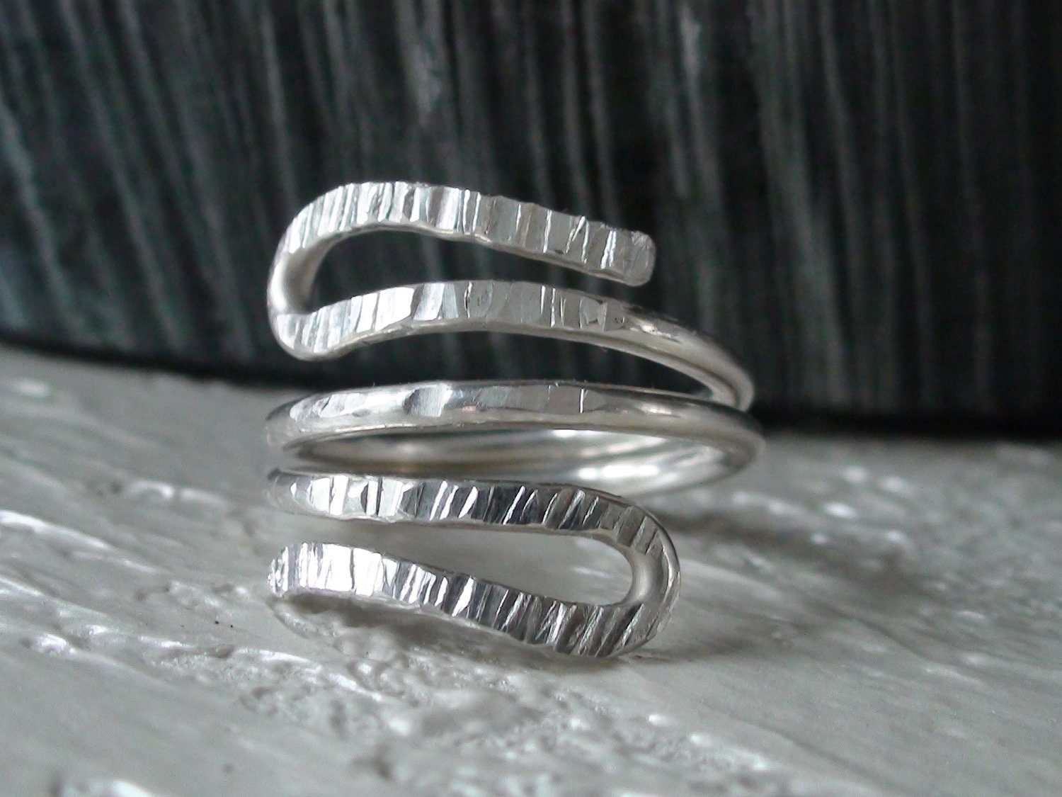 Sterling Silver Hammered Double Wrap Bypass Ring