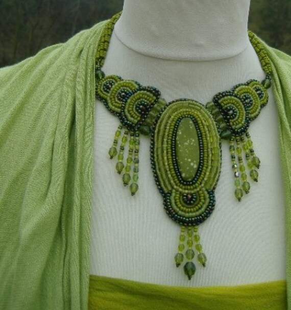 Nymph - Bead Embroidered Necklace And Earrings