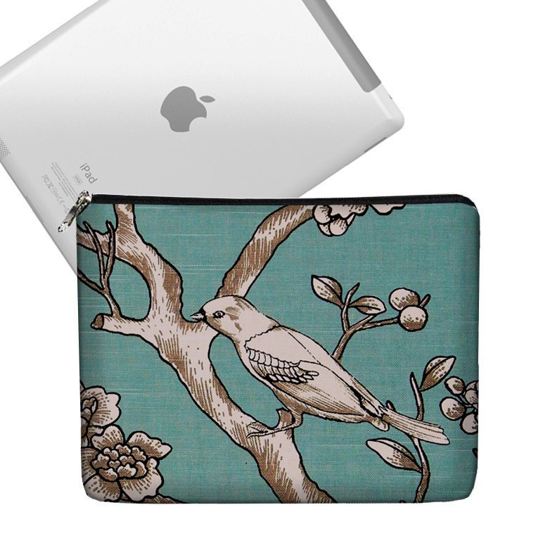 iPad Case Ipad Bag iPad Cover iPad Sleeve Ipad 1 Ipad 2 zippered padded - Bird on Branch Blue