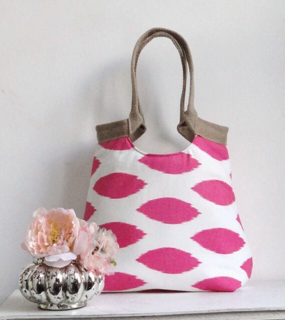 Pink ikat carry on hobo bag with burlap SPRING FASHION