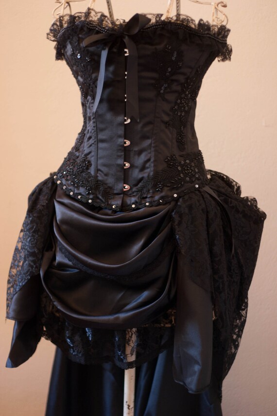 BLACK GYPSY - Steampunk Black Burlesque Corset Costume