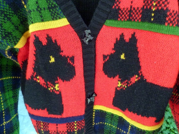 Scotty Dog and Tartan Plaid Sweater, Size Medium 10/12