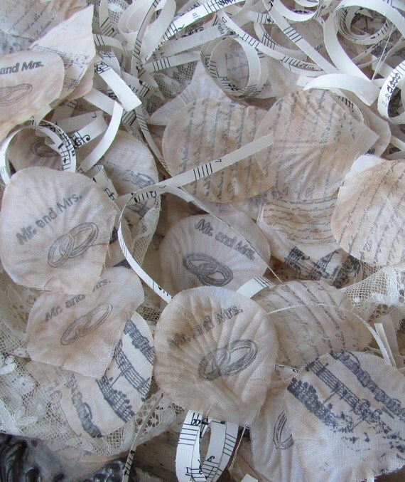 Hand Stamped Flower Petals And Vintage Sheets of Music by My Broken Art on Etsy