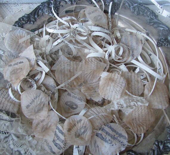 Hand Stamped Flower Petals And Vintage Sheets of Music by My Broken Art on Etsy
