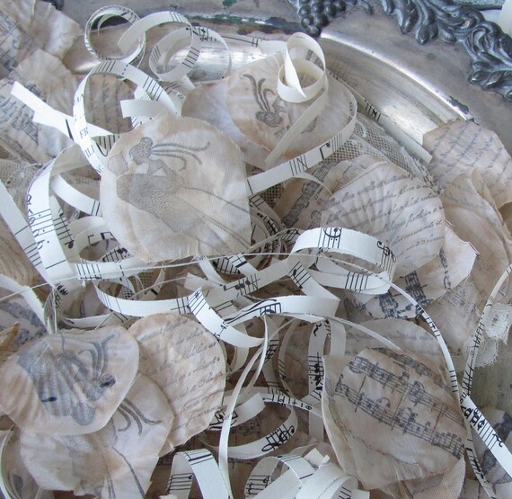 Hand Stamped Flower Petals And Vintage Sheets of Music by My Broken Art on Etsy