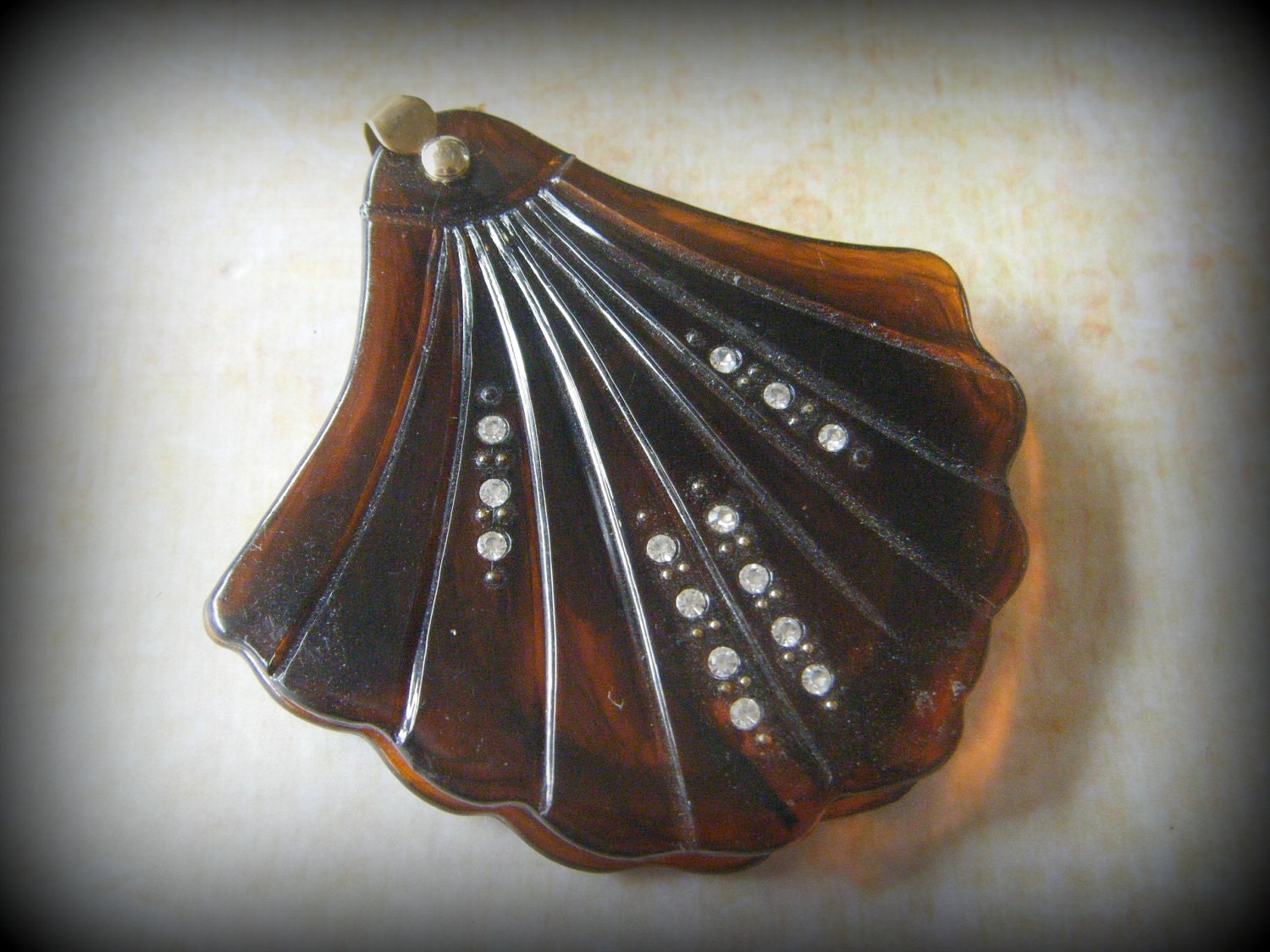 Vintage Tortoise Shell Rhinestone Mirror Compacts