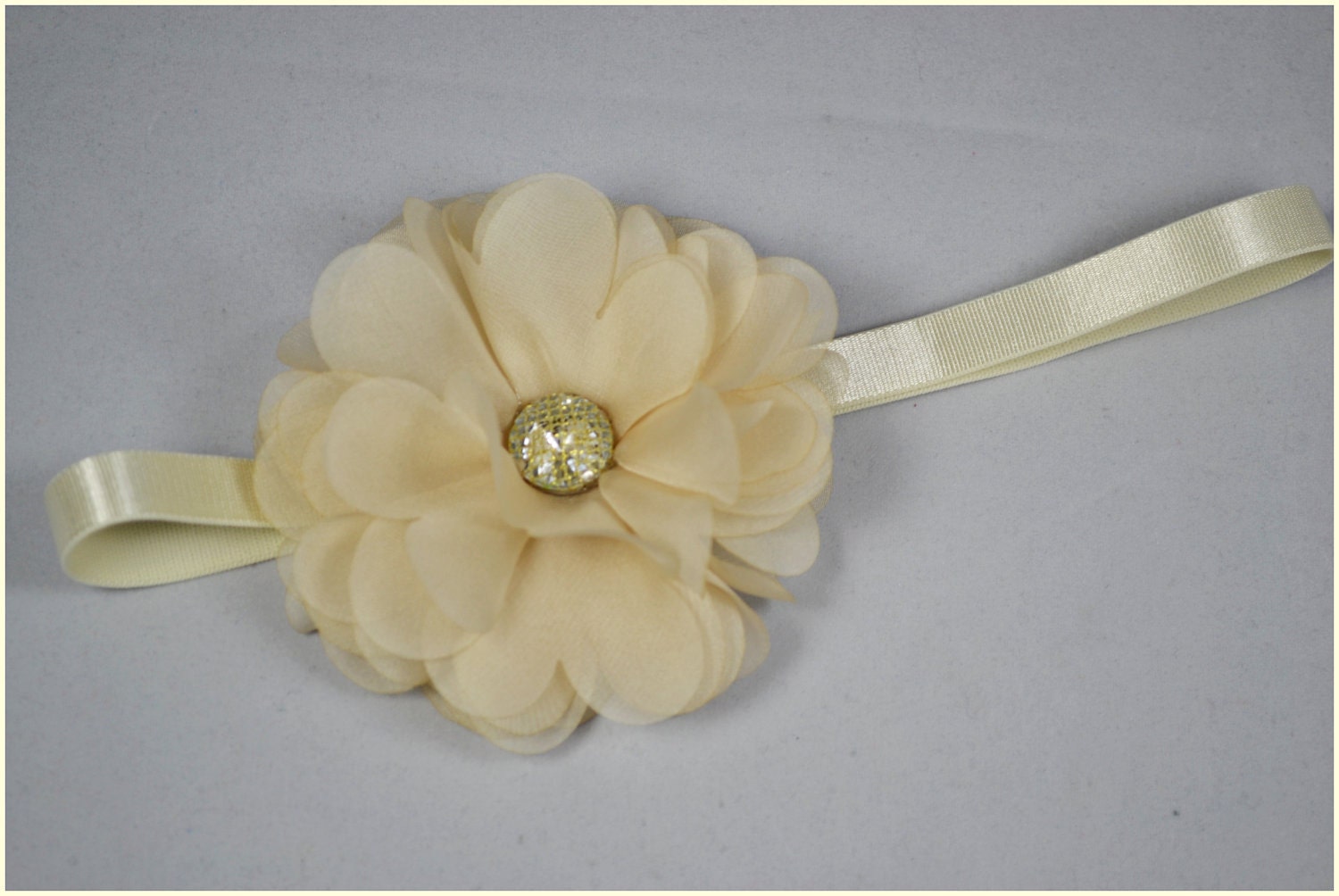 Chiffon Flower Elastic Headband - Adults Women Teen Girls - Ivory Beige Pink Salmon Mauve - Floral Hair Accessories