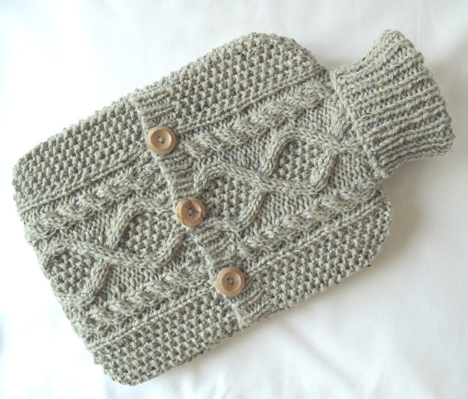 hand knit hot water bottle cover