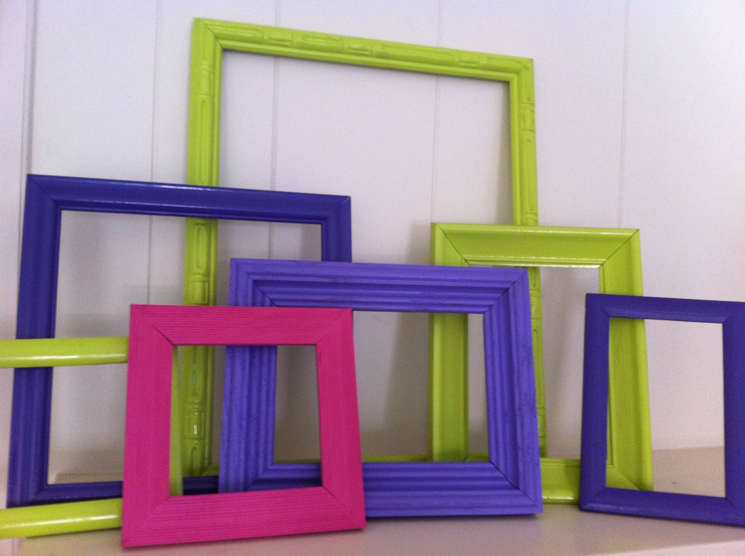 Vintage Upcycled Painted Frame Set of 7 Home Decor in Lime Grape Pink Lavender