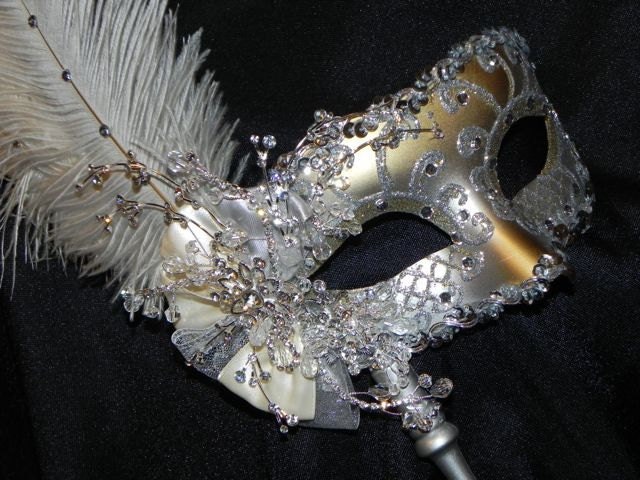 Silver Glam Venetian Masquerade Feather Mask