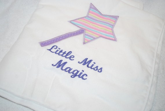 Little Miss Magic, Applique Swaddling/Receiving Blanket, Ready to Ship