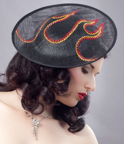 Millinery headpeace, Up In Flames Hot Rod Hat.