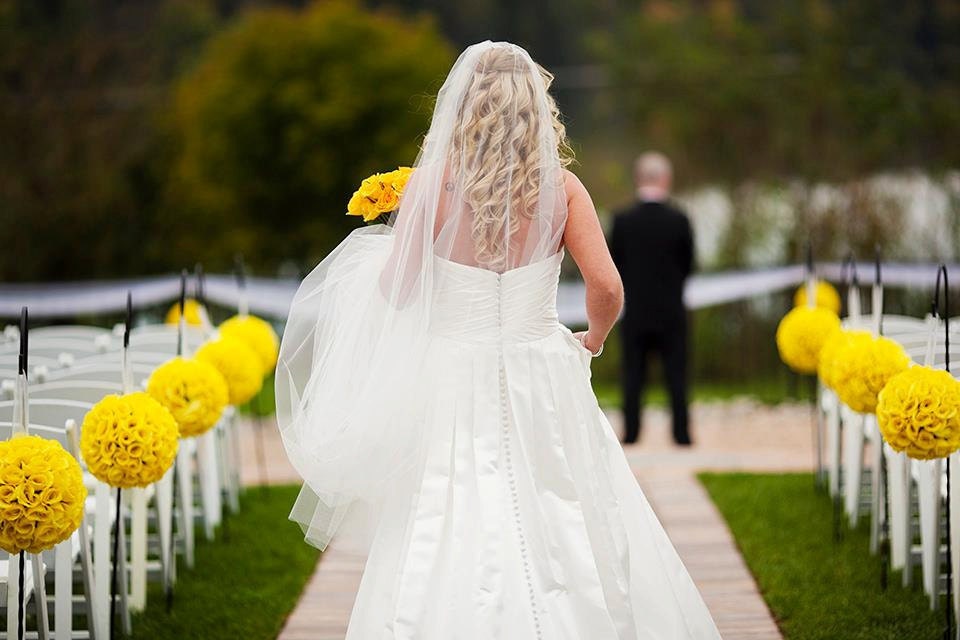 Yellow Pomander 10 inch Kissing Ball With Sheer Gray Ribbon