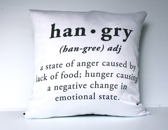 decorative pillow hunger plus anger equals HANGRY  eco friendly organic cotton cushion cover, pillow, 16", 41cms