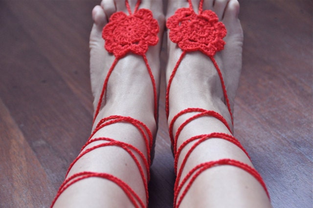 Crochet Barefoot Cotton Sandals ,Flower, Feet, Summer, Beach, Pool, Yoga, Lightweight