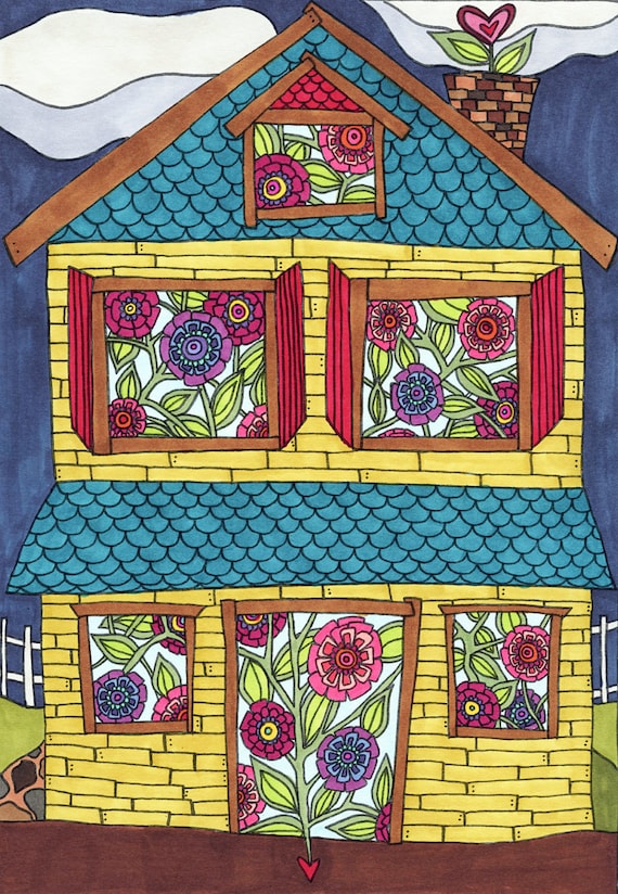 Flower House Nighttime - 11 x 14 Print