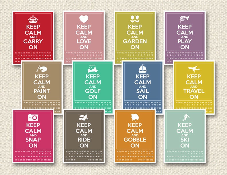 SALE - DIY printable 2012 calendar - keep calm and carry on
