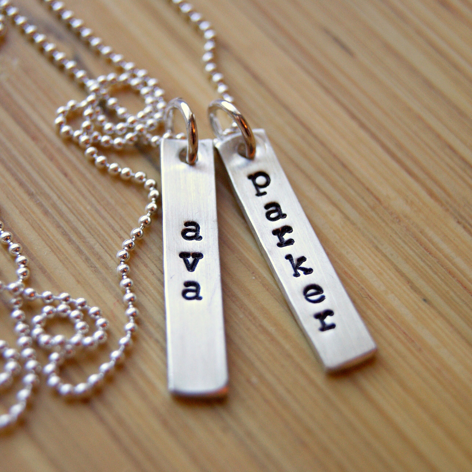 Hand Stamped Mommy Necklace with Sterling Silver Bars and Children's Names, Personalized