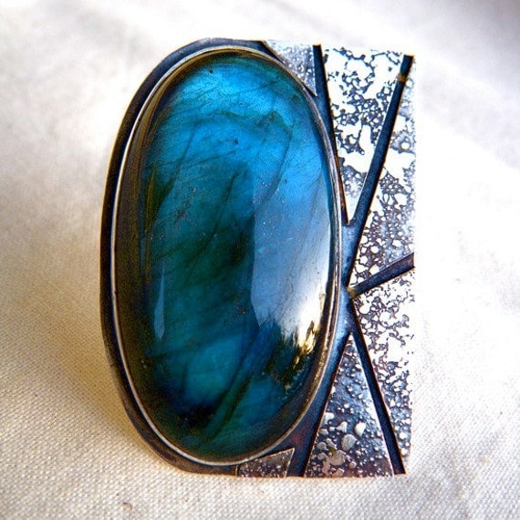 Aurora Borealis Ring with Labradorite and Silver by Cari-Jane Hakes, Hybrid Handmade