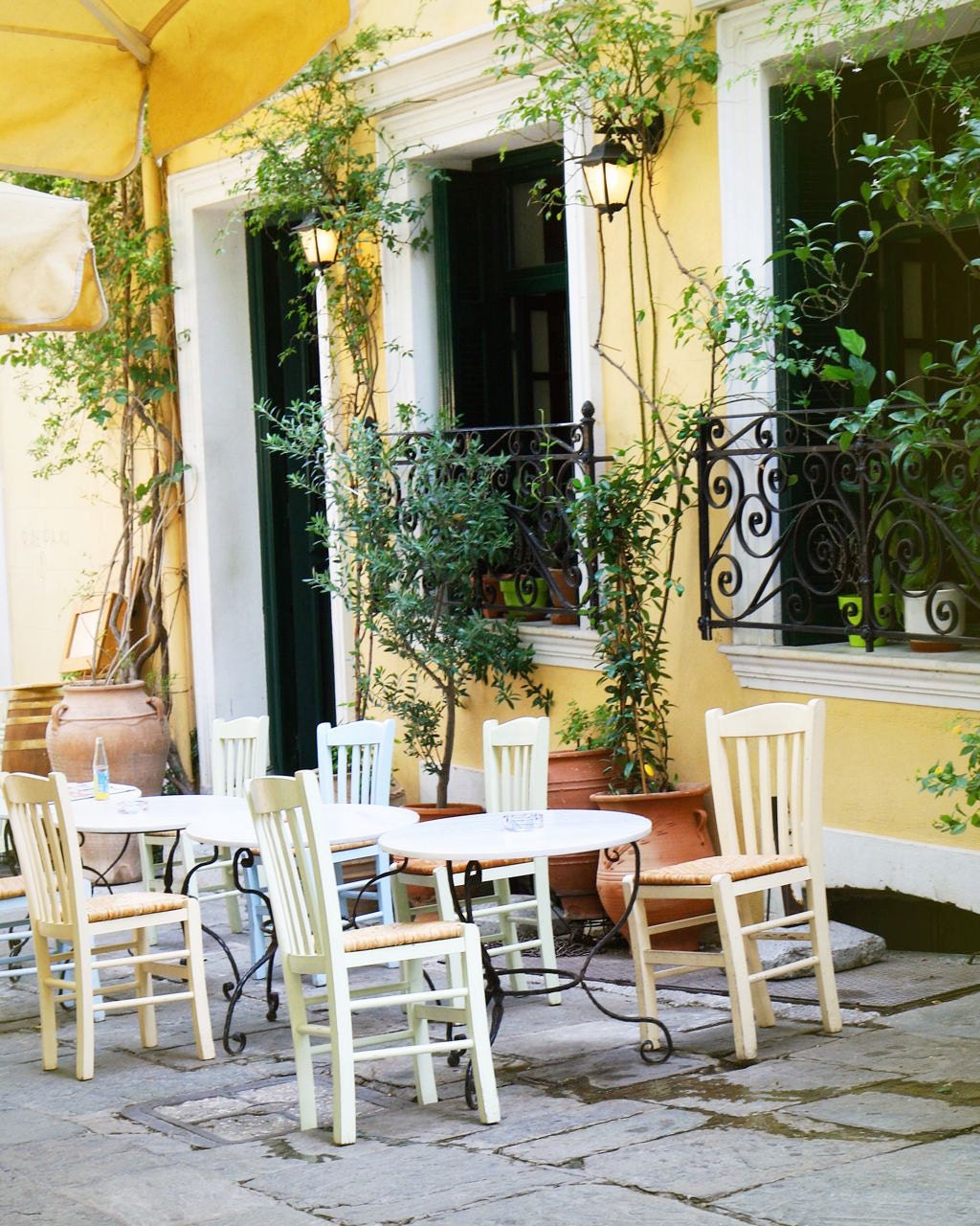 Cafe Art - Athens Cafe in Yellow - Greece Photo - Greek Restaurant - Lemon Sunshine Citrus - Home Decor - Wall Art - Kitchen Print - Happy
