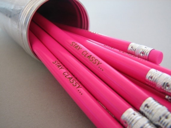 6 Stay Classy Anchorman Inspired Hot CORAL Pink Pencil Pack Unique Gift Ideas for under Ten Bucks