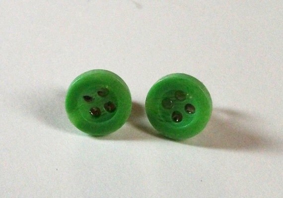 Lime Green Button Small Ear Studs